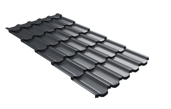 Металлочерепица квинта плюс с 3D резом 0,5 Satin RAL 7024 мокрый асфальт купить в Новочеркасске